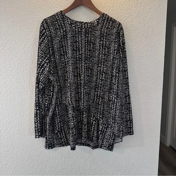 Susan Graver Plus 3X Black White Geometric Print Pleated Blouse Top Career Chic - Picture 1 of 10